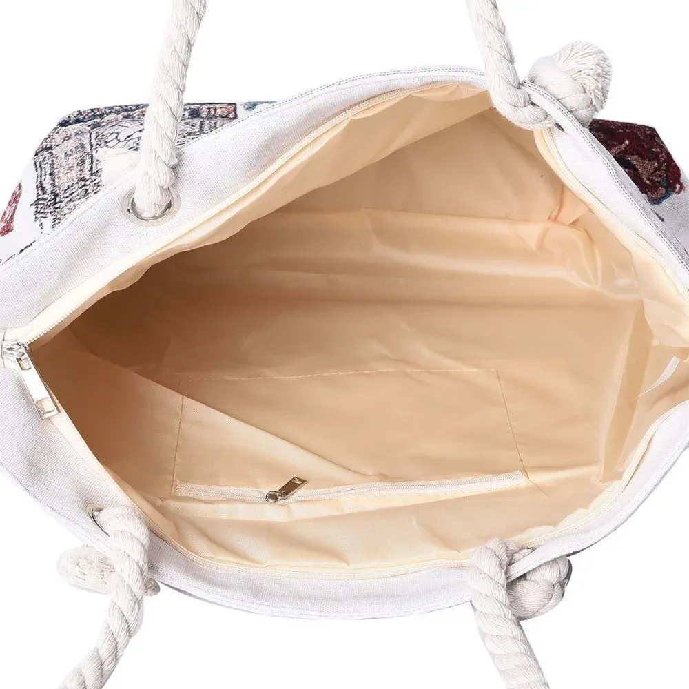 Tote Bag Off White with Big Ben Flower Love